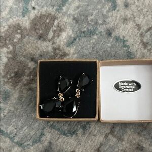 Swarovski Black Teardrop Dangle Earrings with Gold Accent